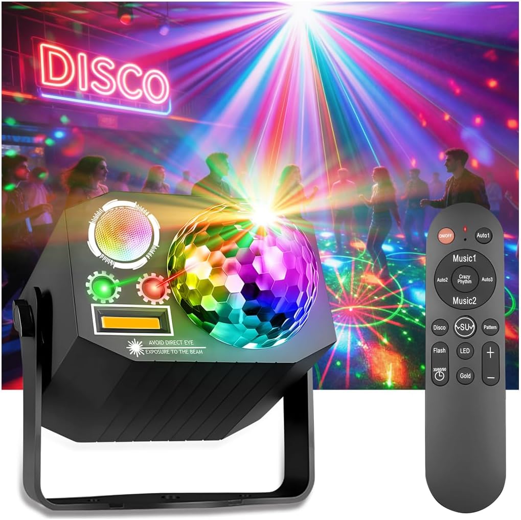 Audio Music Dj - DJ-Party-Discokugel-Lichter mit Muster und Soundaktivierter LED-Bühnenstroboskop-Beleuchtung